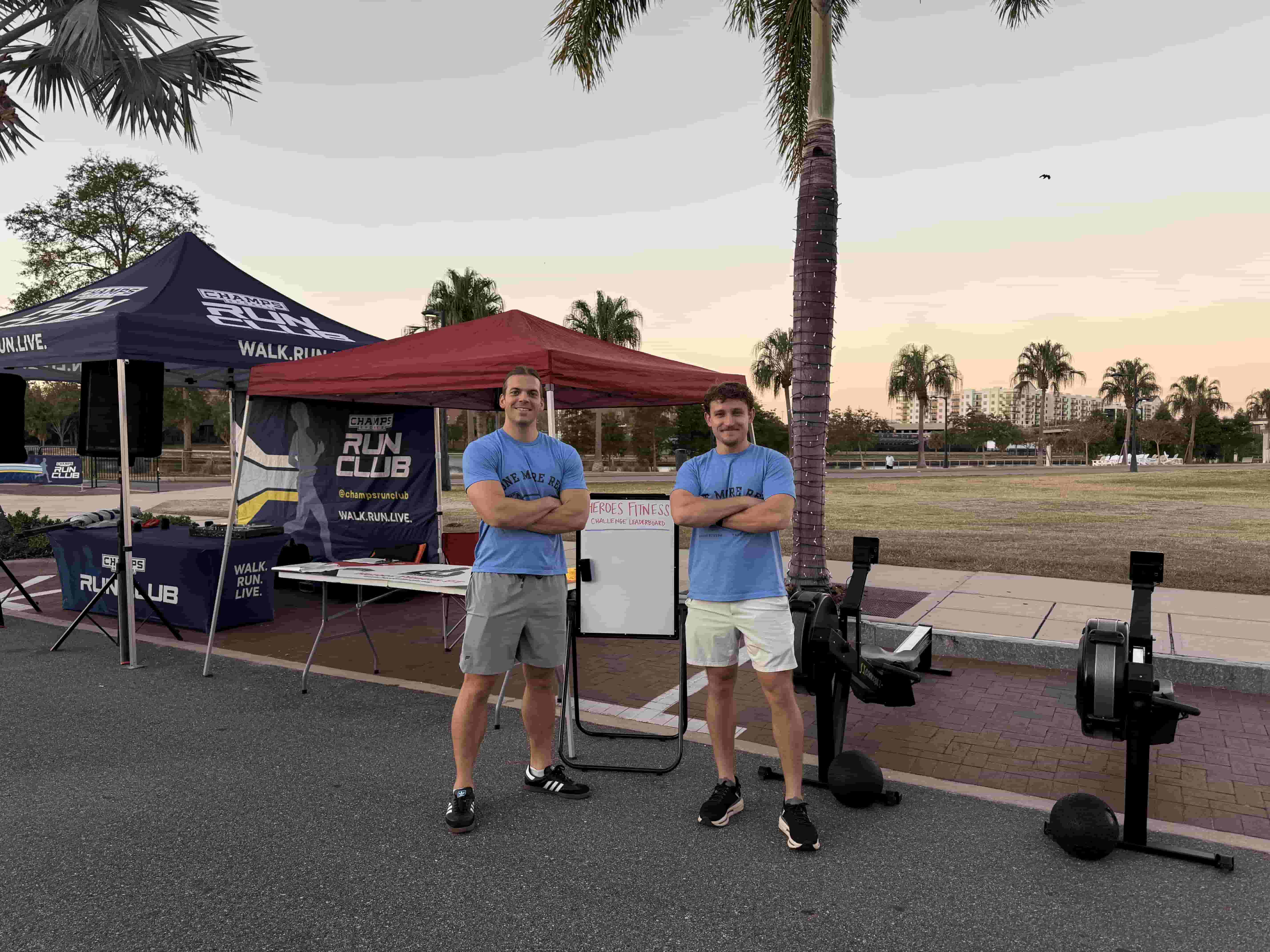 Heroes Fitness coaching a Champs Run Club warm up in Tampa